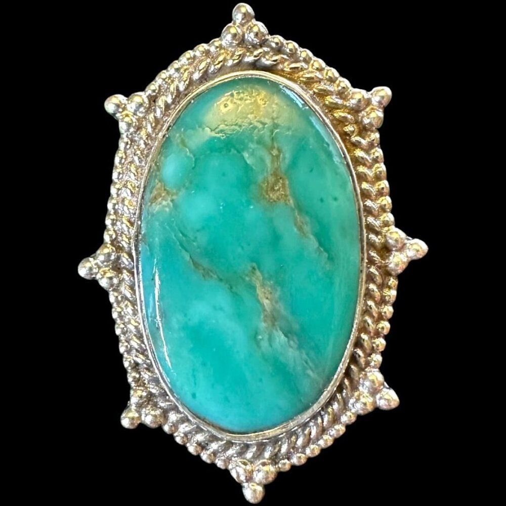 Genuine Kingman Turquoise Oval Stone Sterling Silver Ring Size 8